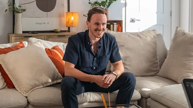 Ben Latour on set, relaxed between takes